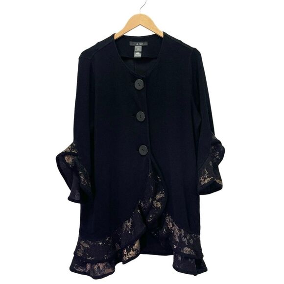 Vintage Ali Miles Lagenlook Ruffle Trim Black & Gold Jacket Topper Size Large - Picture 5 of 15